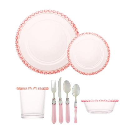 Imagem de Kit Aparelho Para Jantar / Sobremesa 44 Peças Cristal Rosa Bordas Coração 