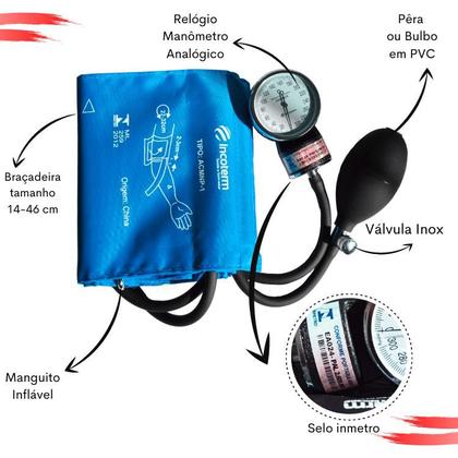 Imagem de Kit Aparelho Pressao Esfigmo Aneroide Estetoscopio Multilaser Incoterm