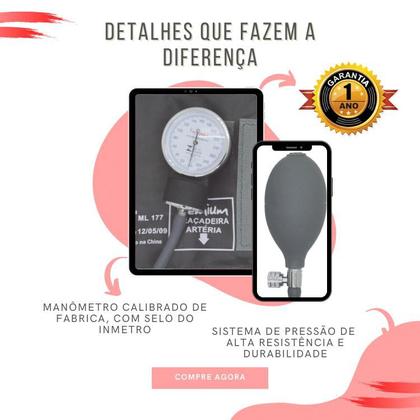 Imagem de Kit Aparelho Pressao Esfigmo Aneroide Estetoscopio Multilaser Premium
