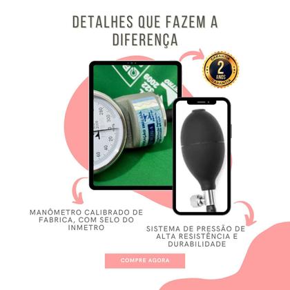 Imagem de Kit Aparelho Pressao Esfigmomanometro Estetoscopio Rappaport Termometro