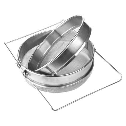 Imagem de Kit Apicultura Peneira Dupla Inox+ Garfo 21 Pin Modelo Curvo