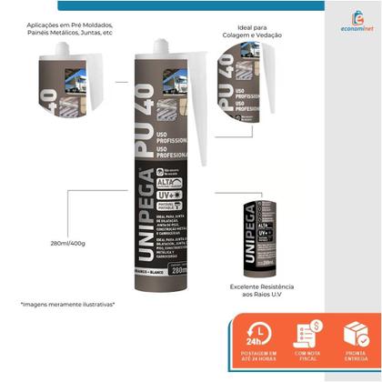 Imagem de Kit Aplicador De Silicone + Cola Selante Adesivo Pu 40 Branco 400g Unipega Construção E Vedação