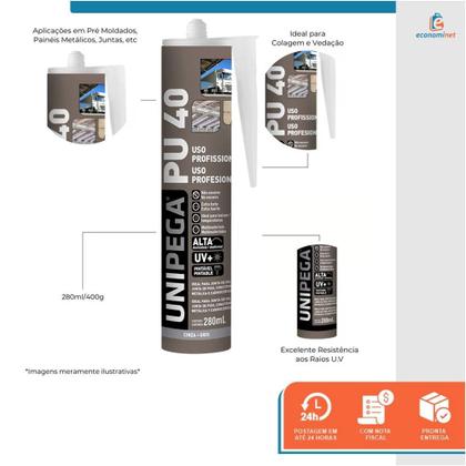 Imagem de Kit Aplicador de Silicone + Cola Selante Adesivo PU 40 Cinza 400g Unipega Construção e Vedação