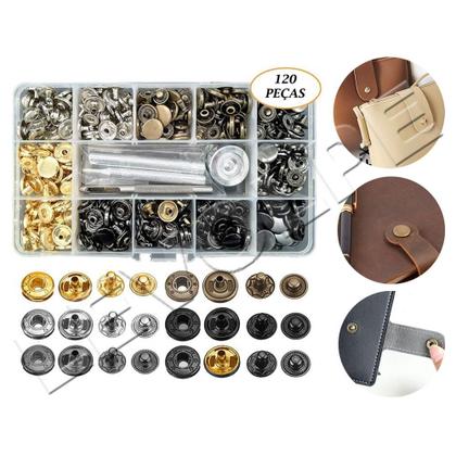 Imagem de Kit Aplicador Manual + Estojo Com 120 Botões Pressão Metal