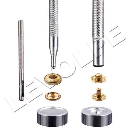 Imagem de Kit Aplicador Manual + Estojo Com 120 Botões Pressão Metal