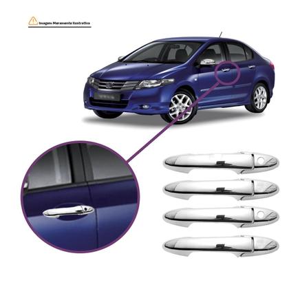 Imagem de Kit Aplique Cromado de Maçaneta City 2009 2010 2011 2012 2013 2014 Com Furo