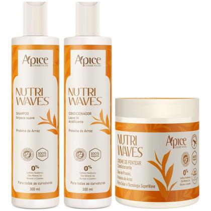 Imagem de Kit Apse Apice Nutri Waves Shampoo Condicionador E Creme De Pentear Acidificante Capilar Vegano