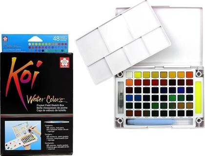 Imagem de Kit Aquarela Seca Koi 48 Cores + Canson Xl Aquarele A4 PASTILHA