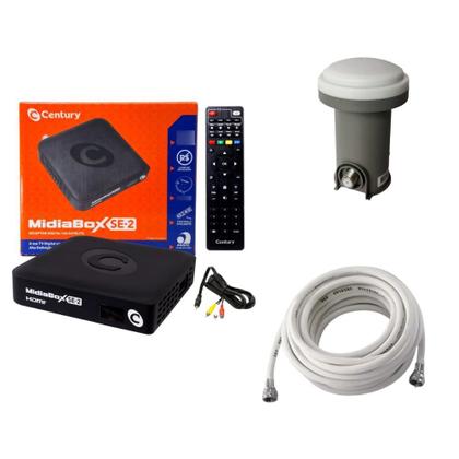 Imagem de Kit Aquario Midiabox SE-2 Receptor Digital Antena 60cm Banda KU Offset DTH-60 LNBF Cabo 15m