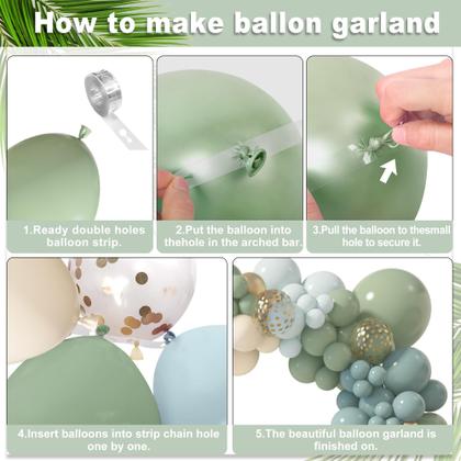 Imagem de Kit Arco de Balões Amandir - 173 Unidades em Azul Poeirado e Verde