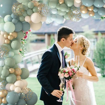 Imagem de Kit Arco de Balões Amandir - 173 Unidades em Azul Poeirado e Verde