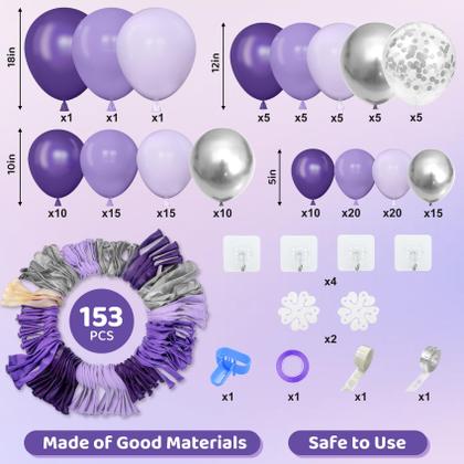 Imagem de Kit Arco de Balões Amandir Purple - 153 Unidades (18, 12, 10 e 5 Polegadas)