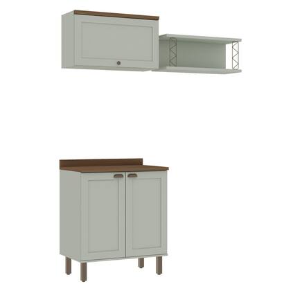 Imagem de Kit Área de Serviço Balcão 2 Portas e Armário Aéreo 100% MDF Acquaflex Verde/Mint/Ébano Fosco