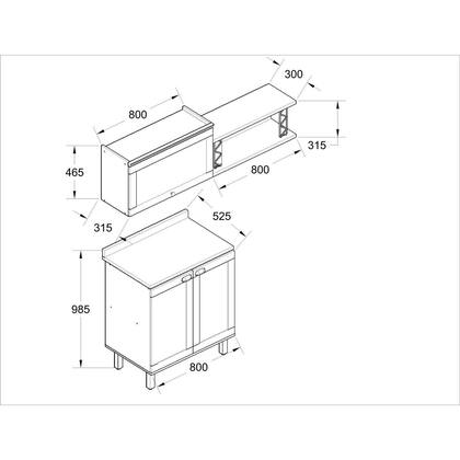 Imagem de Kit Área de Serviço Balcão 2 Portas e Armário Aéreo 100% MDF Acquaflex Verde/Mint/Ébano Fosco