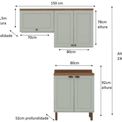 Imagem de Kit Área de Serviço com 3 Módulos com Portas Provençais para Lavanderia 100% MDF Verde/Mint