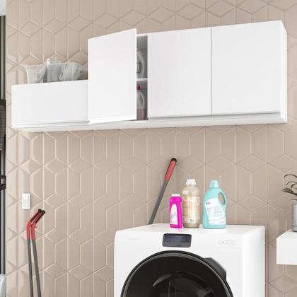 Imagem de Kit área De Serviço E Lavanderia Com 02 Armários Aéreo 120cm E 60cm 100% Mdf Branco - Abmaza