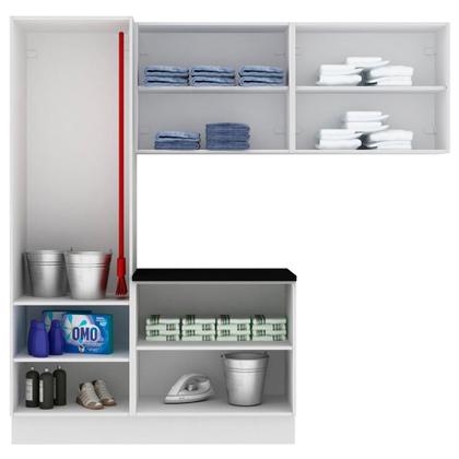 Imagem de Kit Área De Serviço Madesa Acordes 100% MDF com Armário, Balcão e Torre - Portas Branco Brilhante