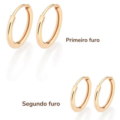 Imagem de Kit Argolas Rommanel Lisas Banhadas a Ouro 18K Ideal Para Combinações No Primeiro e Segundo Furo