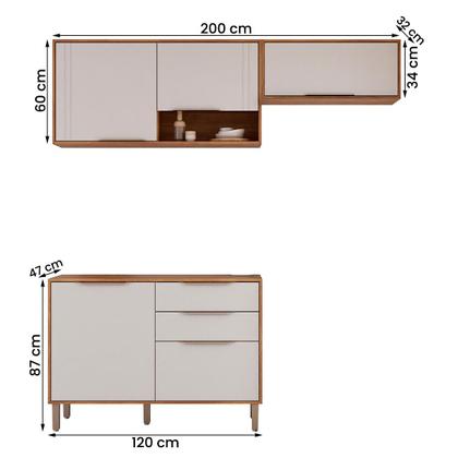 Imagem de Kit Armário Aéreo Cozinha Compacta Áurea 200cm e Balcão