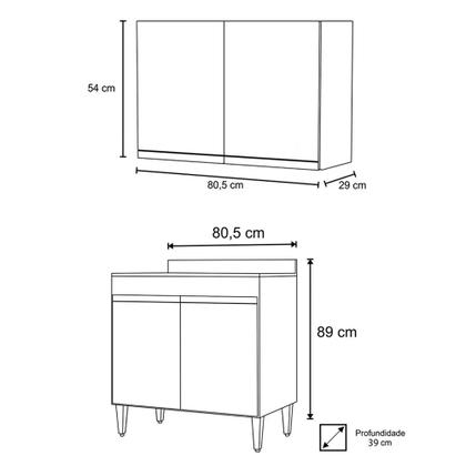 Imagem de Kit Armário Aéreo e Balcão de Cozinha Lavanderia com Tampo 02 Portas Loren Branco 80 cm - D'Rossi