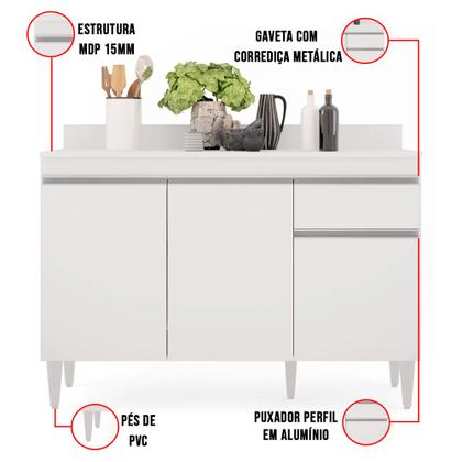 Imagem de Kit Armário Aéreo e Balcão de Cozinha Lavanderia Lucy com Tampo 120 cm - D'Rossi