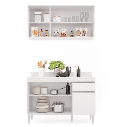 Imagem de Kit Armário Aéreo e Balcão de Cozinha Lavanderia Lucy com Tampo 120 cm - D'Rossi