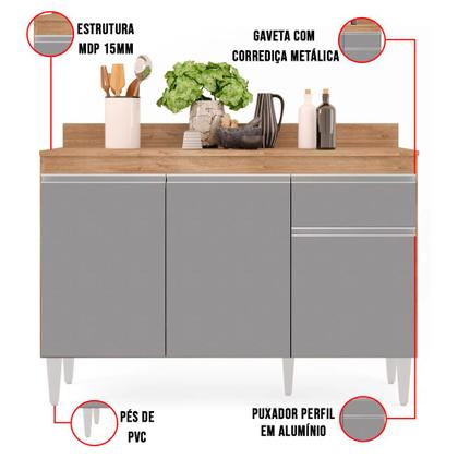 Imagem de Kit Armário Aéreo e Balcão de Cozinha Lavanderia Lucy com Tampo 120 cm - D'Rossi