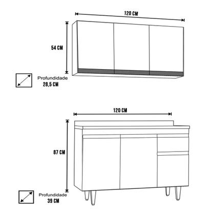 Imagem de Kit Armário Aéreo e Balcão de Cozinha Lavanderia Lucy com Tampo Branco 120 cm L06 - D'Rossi