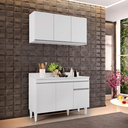 Imagem de Kit Armário Aéreo e Balcão de Cozinha Lavanderia Lucy com Tampo Branco 120 cm L06 - D'Rossi