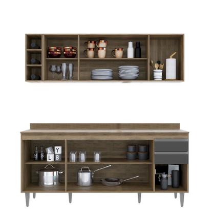 Imagem de Kit Armário com Nicho e Balcão 180cm C/ Tampo Freijó com Grafite - Belliv Decor