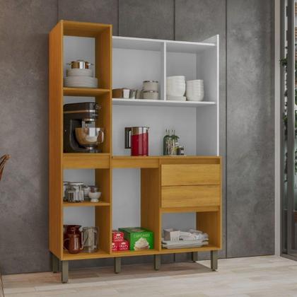 Imagem de Kit Armário De Cozinha 6 Portas 2 Gavetas Lucca Chf Móveis Cinamomo Com Branco Acetinado