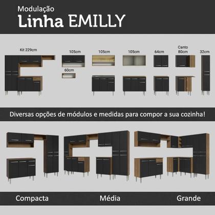 Imagem de Kit Armário de Cozinha de Canto Reto 2 Portas com Armário Aéreo, Adega e Balcão Emilly Madesa