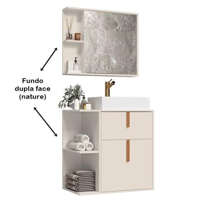 Imagem de Kit Armário Organizador Gabinete Para Banheiro Com Espelheira E Cuba 2 Portas Argos Off White Com Nature G2 Plus
