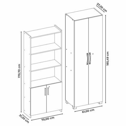 Imagem de Kit Armários para Escritório Semi Aberto 2 Portas e Armário Alto com Chave