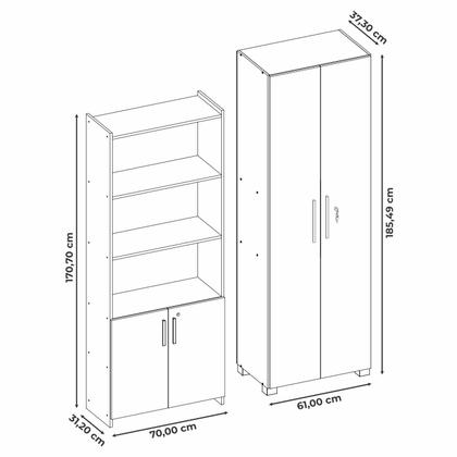 Imagem de Kit Armários para Escritório Semi Aberto 2 Portas e Armário Alto com Chave
