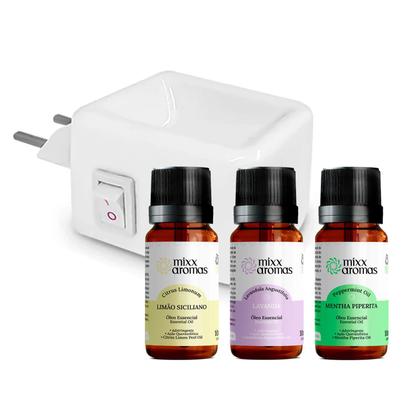 Imagem de Kit aromatizador porcelana branco mais 3 oleos lavanda limâo siciliano menta