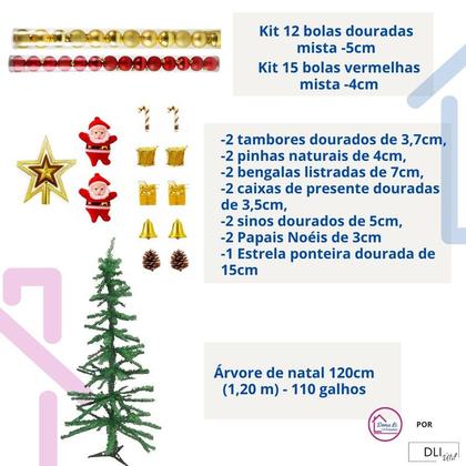 Imagem de Kit Árvore de Natal Completa Pinheiro Bolas E Enfeites Decoração Tradicional