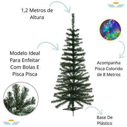 Imagem de Kit Árvore De Natal Natalina Grande 1,20m E Pisca Pisca Colorido 8 Metros