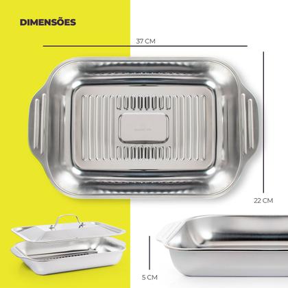 Imagem de KIT ASSADEIRA INOX GRILL 37x22CM COM TAMPA INOX 37x22CM
