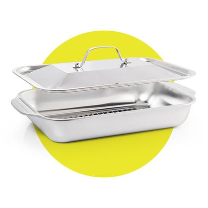 Imagem de KIT ASSADEIRA INOX GRILL 37x22CM COM TAMPA INOX 37x22CM