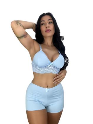 Imagem de Kit Até 2 Short Doll Lara Liso Tecido Suave Romantic com Renda e Modelagem Leve