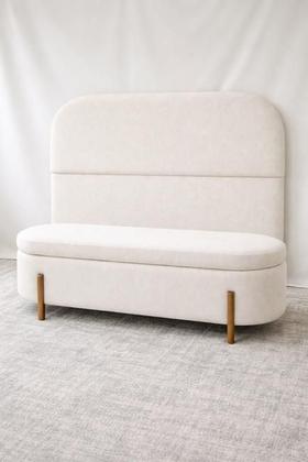 Imagem de Kit Atenas Cabeceira de Cama Box Orgânica e Recamier Calçadeira Baú Queen 160 cm Suede Porcelana Lar Móveis e Decoração
