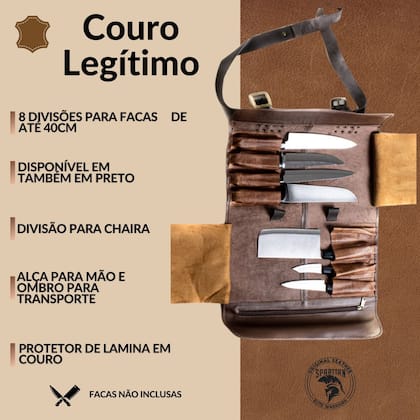Imagem de Kit Avental Churrasqueiro Em Couro Bovino Premium + Estojo Porta Facas