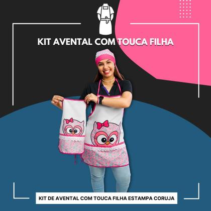 Imagem de Kit Avental E Touca Filha Coruja Corujinha Rosa Infantil