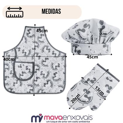 Imagem de Kit Avental Infantil de Cozinha Estampado com Touca e Luva
