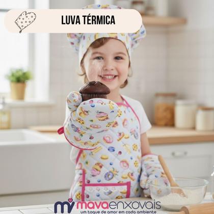 Imagem de Kit Avental Infantil de Cozinha Estampado com Touca e Luva