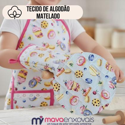 Imagem de Kit Avental Infantil de Cozinha Estampado com Touca e Luva