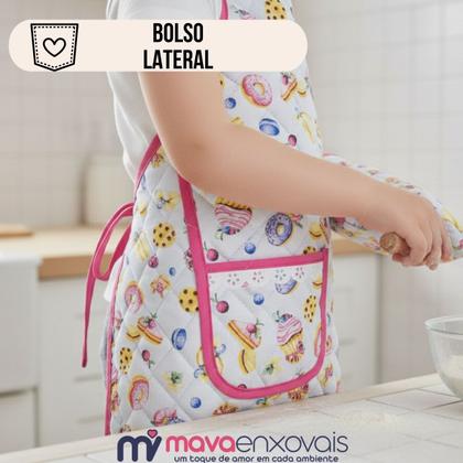 Imagem de Kit Avental Infantil de Cozinha Estampado com Touca e Luva