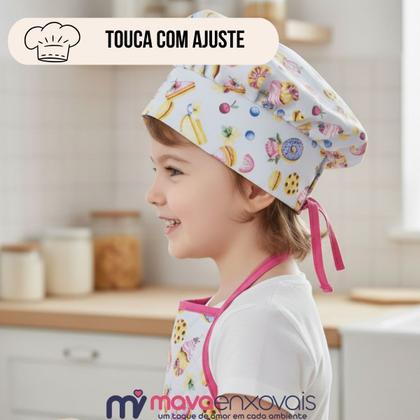 Imagem de Kit Avental Infantil de Cozinha Estampado com Touca e Luva