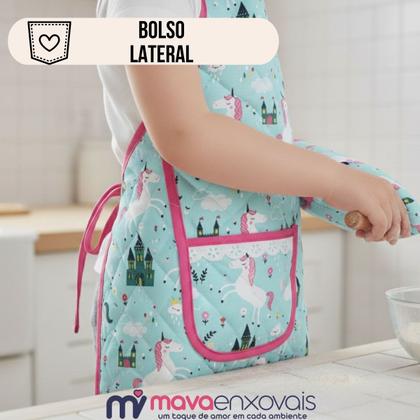 Imagem de Kit Avental Infantil de Cozinha Estampado com Touca e Luva
